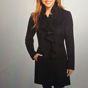 J.Crew Black Ruffle Front Pea Coat 4